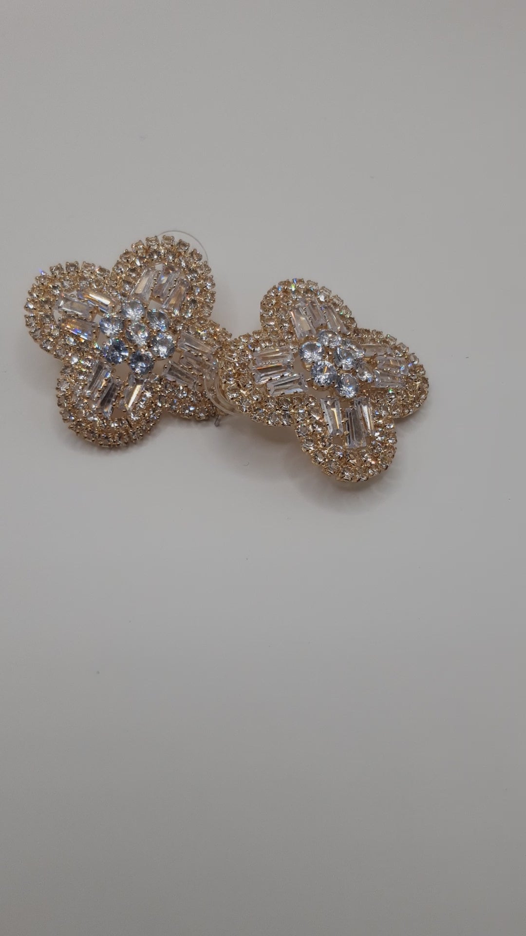 Four-leaf clover cubic zirconia & rhinestone sparkling female earrings