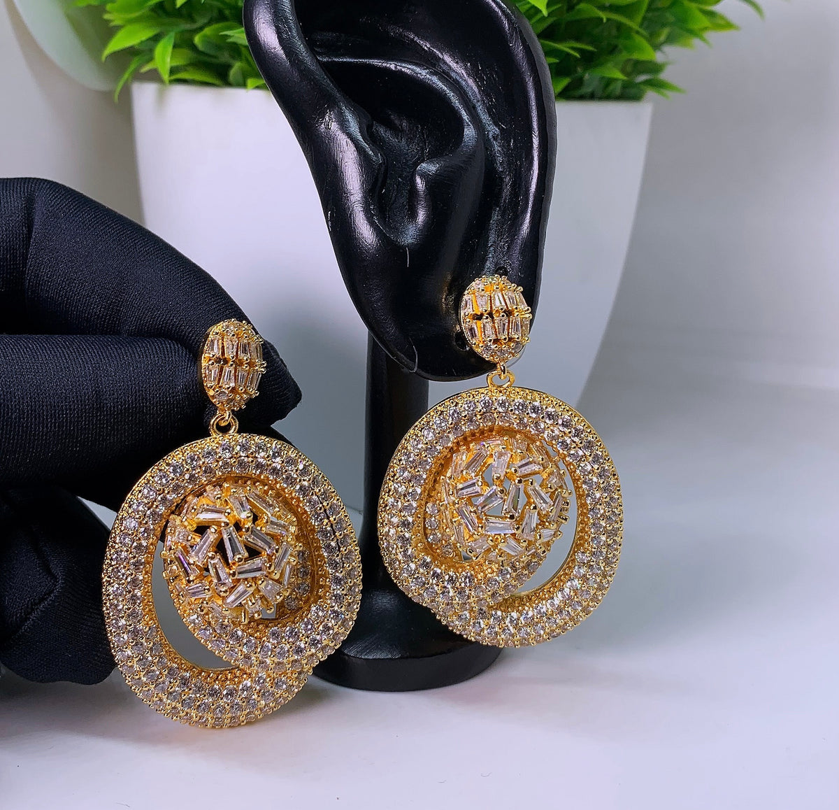 Gold-plated female zirconia circle statement hypoallergenic earrings