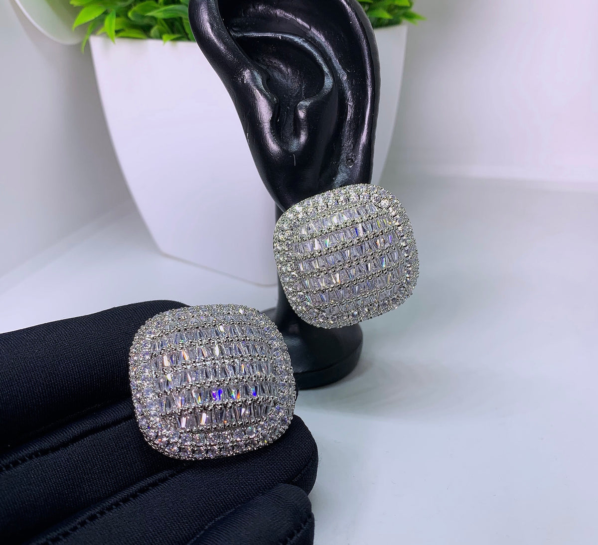 Square iced zirconia stud statement women earrings