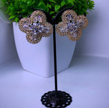 Four-leaf clover cubic zirconia & rhinestone sparkling female earrings