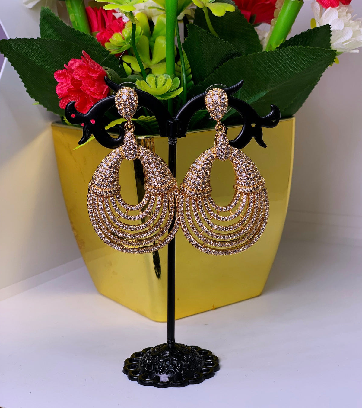 Large cubic zirconia gold-plated hoop female earrings