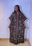 Africa Ankara Print Boubou Dark Colour Palette V-neckline gown