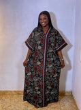 Africa Ankara Print Boubou Dark Colour Palette V-neckline gown
