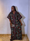 Africa Ankara Print Boubou Dark Colour Palette V-neckline gown