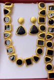 Vintage Style Black & Gold Geometric Female Jewelry Set - Necklace, bracelet & Earrings