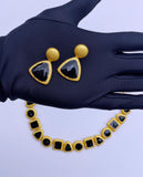 Vintage Style Black & Gold Geometric Female Jewelry Set - Necklace, bracelet & Earrings
